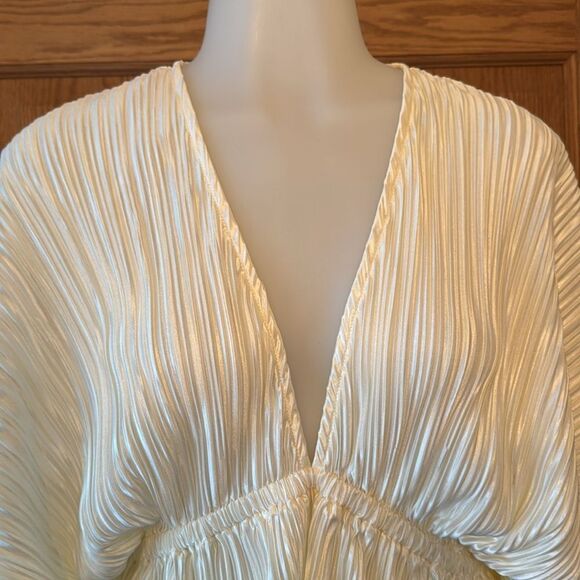 LULUS Radiant Flirt Ivory Satin Plisse Long Sleeve Top - Picture 8 of 12